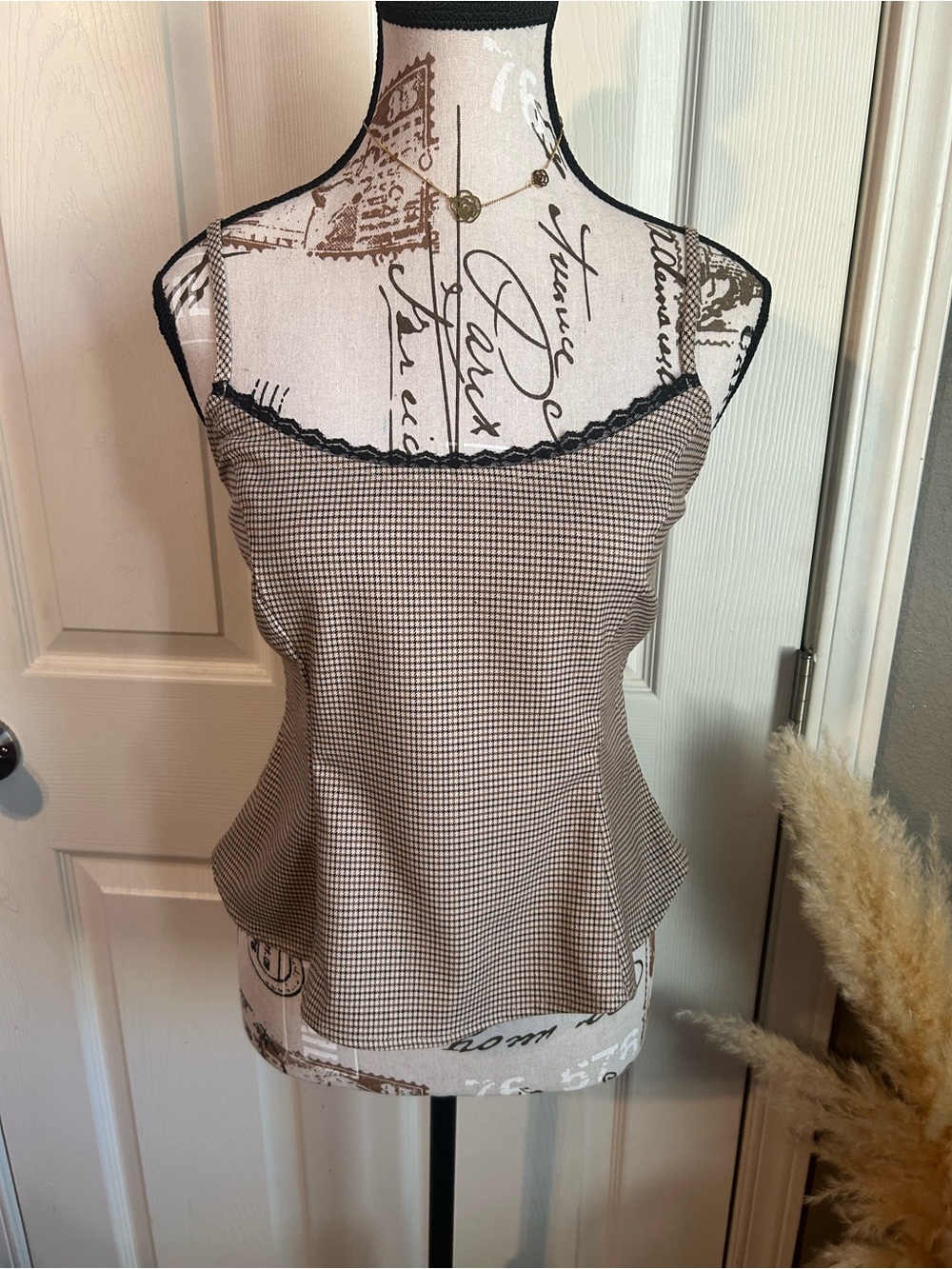 Cami Top with Lace Trim - Brown/Black